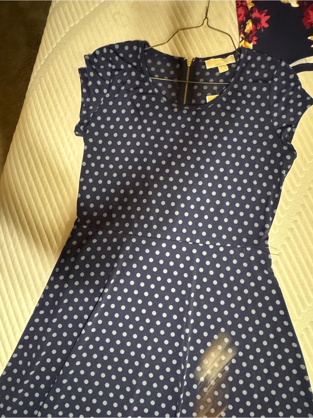 Michael Kors Navy Blue Polka Dot Dress with Light Blue Dots